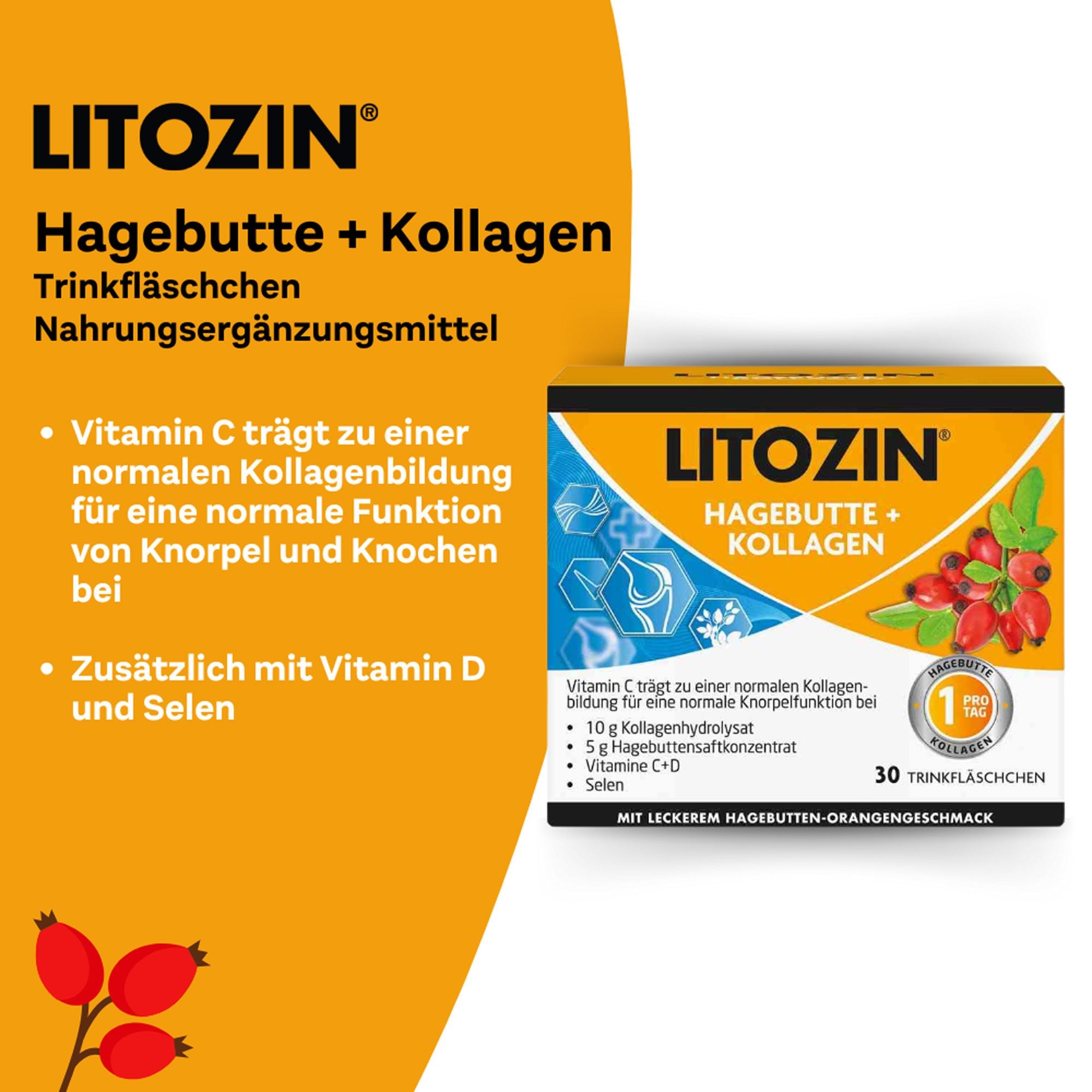 LITOZIN Hagebutte+Kollagen Trinkfläschchen